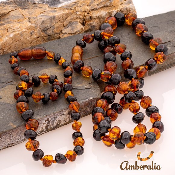 Set of Baltic Amber  Adult and Baby Necklace Set - 13" and 19.7"  - 14 Colors - Picture 9 of 16